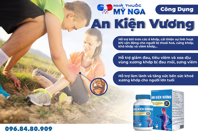 công dụng Viêm khớp, thoái hóa khớp thực sự là nỗi ám ảnh của rất nhiều người Việt. Hẳn là đã và đang có rất nhiều người trải qua những cảm giác đau nhức, sưng đỏ, căng cứng tại các vùng xương khớp bị tổn thương. Đây chính là lý do thôi thúc các nhà khoa học điều chế thành công An Kiện Vương, với công dụng hỗ trợ điều trị và làm giảm các triệu chứng do bệnh lý về khớp gây ra. An Kiện Vương là gì? An Kiện Vương là thực phẩm chức năng giúp cải thiện tình trạng thoái hóa xương khớp, phục hồi chức năng của các mô sụn, kích thích tạo dịch nhầy ở các ổ khớp. Viên uống được kết hợp từ những thành phần thảo dược có nguồn gốc thiên nhiên giúp hỗ trợ cho người gặp các vấn đề về xương khớp. Sản phẩm được sản xuất trên dây chuyền hiện đại, quy trình khép kín đạt chuẩn GMP đảm bảo độ an toàn cho sức khỏe người tiêu dùng. Thành phần An Kiện Vương Thành phần dược có trong viên uống An Kiện Vương được các chuyên gia tuyển chọn những nguyên liệu “quý hiếm” và có lợi cho sự hình thành – phát triển các của mô sụn ổ khớp. Đó chính là các nguyên liệu: Cao Cốt toái bổ: làm mạnh gân xương, hoạt huyết, cầm máu, bổ thận và giảm đau. Dược liệu thường được dùng để chữa tình trạng gãy xương lâu lành,.. Nhũ hương: Dược liệu được dùng chữa đau nhức xương khớp do phong tê thấp. Một dược: có tác dụng chữa sưng đau do sang chấn, đau cột sống, đau xương khớp, sưng do trĩ, đục thủy tinh thể. Móng quỷ: có thể dùng để giảm đau do viêm khớp. Ngoài ra còn sử dụng để hỗ trợ điều trị viêm xương khớp, viêm khớp dạng thấp, viêm bao hoạt dịch, bệnh gút, viêm gân và đau mô mềm (đau cơ). Collagen Type II: chức năng sản xuất sụn, duy trì sự hoạt động linh hoạt của khớp. Thiếu hụt loại hoạt chất collagen này khiến cho quá trình sản xuất sụn bị gián đoạn, có nguy cứng khớp, khó vận động, tổn thương mô sụn, viêm khớp, thoái hóa sụn khớp,... Vitamin K2: đóng vai trò trung tâm trong quá trình chuyển hóa canxi và các khoáng chất chính cấu thành nên xương và răng trong cơ thể. Công dụng An Kiện Vương An Kiện Vương sẽ hỗ trợ người dùng đẩy lùi các triệu chứng gây phiền toái của bệnh xương khớp bởi những tác dụng sau đây : Hỗ trợ kích thích sản sinh dịch nhầy tạo điều kiện thuận lợi để các ổ khớp cử động linh hoạt hạn chế tình trạng cọ xát, tiếng kêu lạo xạo, rột rột. Từ đó, giúp tay chân, cổ, hông, cột sống lưng, đầu gối,.. của chúng ta vận động linh hoạt dễ dàng và mượt mà hơn. Hỗ trợ ức chế các vùng viêm nhiễm, tăng cường độ rắn và đàn hồi cho cơ xương, giúp khí huyết thông kinh mạch cải thiện quá trình rối loạn chuyển hóa acid uric. Nhờ đó, các vị trí bị viêm nhiễm và sưng tấy được xoa dịu và làm lành theo từng giai đoạn. Hỗ trợ làm dịu tổn thương và tăng sức chịu đựng cho gân cốt. Từ đó, người dùng tránh rơi vào tình trạng bị co cứng hoặc sưng phù, bong gân, chấn thương,.. giúp khung xương ngày càng chắc khỏe và dẻo dai hơn. Hỗ trợ cải thiện hoạt động tuần hoàn máu, hành khí hoạt huyết, khu phong tán hàn, trừ thấp giúp tăng độ kết dính giữa các tế bào xương. Qua đó, người dùng di chuyển nhanh nhạy và các khớp xương cũng vận động trơn tru hơn. Đối tượng sử dụng Sản phẩm không chỉ hỗ trợ điều trị chứng viêm/thoái hóa khớp mà còn có chức năng đẩy nhanh quá trình tổng hợp tế bào sụn khớp. Vì thế, nhà sản xuất chỉ định dùng An Kiện Vương cho nhiều trường hợp có nhu cầu bảo vệ hệ xương, bao gồm: Người thường xuyên lao động nặng, làm việc khiêng vác quá sức, vận động viên thể thao bị chấn thương xương, người lớn tuổi,.. Người bị thoát vị đĩa đệm, viêm khớp dạng thấp, đau thần kinh tọa, thoái hóa khớp,.. Người có dấu hiệu sưng tấy ổ khớp, đốt sống cổ, khó di chuyển, đứng lên ngồi xuống khớp kêu lạo xạo, nhức mỏi cột sống lưng, khô/cứng khớp,.. Người muốn duy trì ổn định & nâng cao sức khỏe xương khớp, phòng ngừa loãng xương, thoái hoá xương,.. Hướng dẫn sử dụng Để có được hiệu quả tốt nhất khi sử dụng viên uống An Kiện Vương người dùng nên uống đúng theo liều lượng được đề ra từ nhà sản xuất. Người dùng nên uống 2 đến 3 viên mỗi lần sử dụng. Mỗi ngày uống 2 lần vào các bữa sáng và tối. Nên sử dụng sản phẩm theo đúng liệu trình nhất định để đạt được hiệu quả tối nhất. An Kiện Vương có tốt không? Hiện nay trên thị trường có rất nhiều sản phẩm hỗ trợ điều trị các vấn đề về xương khớp, làm cho tâm lý của khách hàng cũng phân vân liệu An Kiện Vương có tốt không? Có hiệu quả hơn các sản phẩm khác không? Theo những chuyên gia về xương khớp hàng đầu Việt Nam, viên uống sử dụng công thức đặc biệt kết hợp từ nhiều loại thảo dược trong thiên nhiên có độ lành tính với cơ thể người. Nhằm tránh tình trạng người bị xương khớp uống kháng sinh quá nhiều để hỗ trợ giảm đau thì An Kiện Vương đã đưa vào viên uống này một số thảo dược có tính kháng viêm tự nhiên. Các thảo dược chính trong sản phẩm có chứa các hoạt chất giảm sưng, hạn chế phát tán cơn đau ở các vùng hay cử động như: khớp tay, chân, cổ, đốt sống lưng, khớp gối,… Nhờ vậy sau một thời gian sử dụng sản phẩm các vị trí ổ khớp bị khô và sưng viêm trở nên dẻo dai, khoẻ hơn. Do đó các cơn đau ở các khớp được hỗ trợ cải thiện và suy giảm từ bên trong. An Kiện Vương có lừa đảo không? Cho đến nay, sản phẩm được hàng chục triệu người bị các vấn đề về xương khớp tin tưởng sử dụng và cho đánh giá cao về hiệu quả mà nó mang lại. Sản phẩm này đã được chứng nhận về An toàn thực phẩm và được phân phối trên toàn quốc với sự cấp phép của Bộ Y Tế nên người dùng có thể yên tâm sử dụng. Hiện nay đang có một số tin đồn thất thiệt An Kiện Vương lừa đảo, công dụng không đúng như quảng cáo. Thì chúng tôi xin đính chính đó là tin sai sự thật do đối thủ cố tình tung tin đồn thất thiệt để giảm uy tín của sản phẩm. Nên người mua hàng cần phải sáng suốt trong việc lựa chọn địa chỉ uy tín để mua sản phẩm tránh mua phải hàng giả, hàng nhái gây tổn hại cho sức khỏe mà còn mất mát về tiền của. An Kiện Vương mua chính hãng ở đâu giá là bao nhiêu? Hiện nay An Kiện Vương đang được bán trên thị trường đang có rất nhiều mức giá khác nhau làm cho người dùng cảm thấy hoang mang. Tuy nhiên, khi đến với Nhà Thuốc Mỹ Nga của chúng tôi bạn sẽ tìm được những sản phẩm chất lượng mà giá lại hợp lý. An Kiện Vương chính hãng đang được bán với giá cực kỳ ưu đãi chỉ 696.000đ /hộp mà thôi. Nhanh tay đặt mua hàng tại nhathuocmynga.com hoặc gọi ngay hotline: 096.84.80.909 để đặt hàng và được tư vấn miễn phí về tình trạng bạn gặp phải ngay nào.