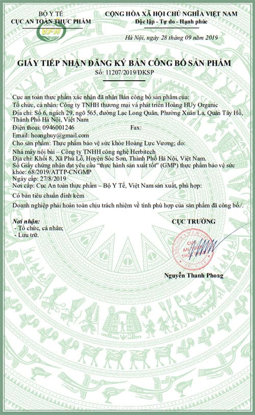 giấy chứng nhận hoàng lực vương