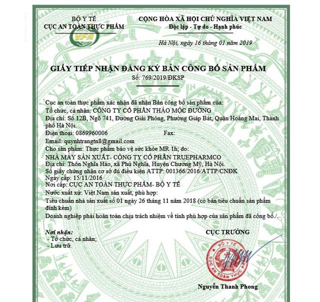 Giấy công bố Mr 1h