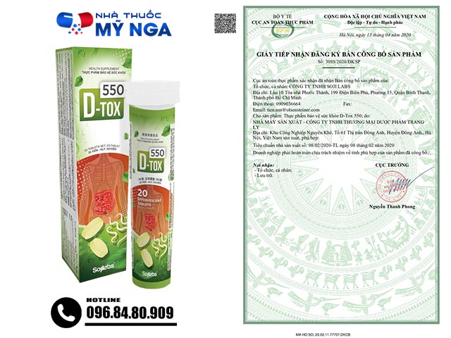 Giấy chứng nhận sản phẩm D-Tox 550