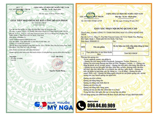 Giấy chứng nhận sản phẩm Kichi Hair