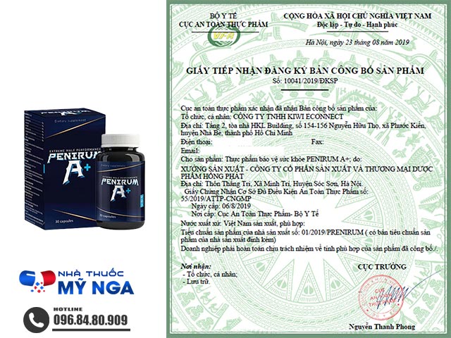 Giấy chứng nhận sản phẩm Penirum A+