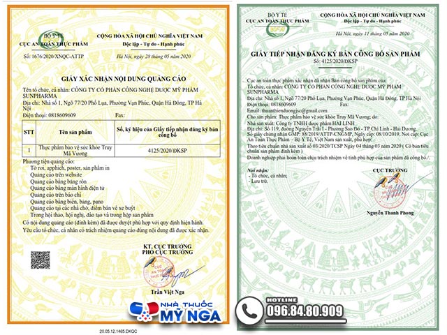 Chứng nhận sản phẩm Truy Mã Vương