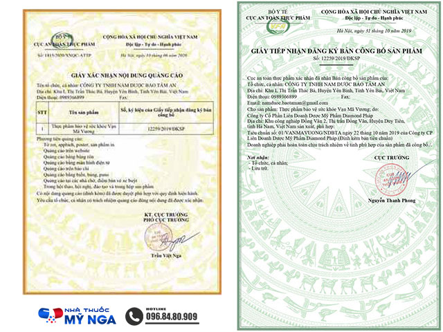 Giấy chứng nhận sản phẩm Vạn Mã Vương