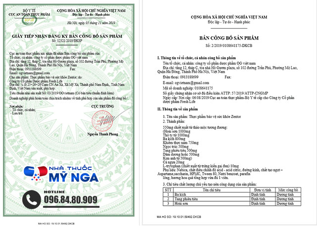 Giấy chứng nhận sản phẩm Zextor