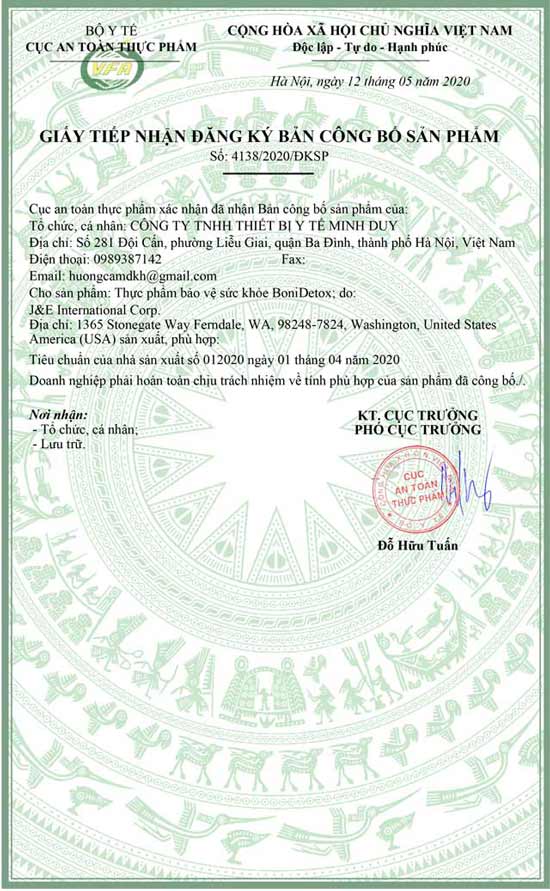 Giấy công bố Boni Detox