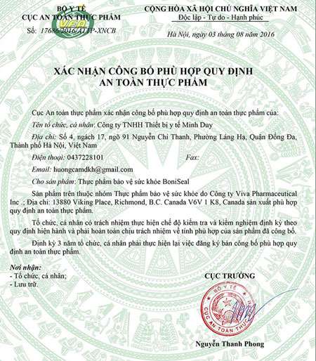 giấy công bố boniseal
