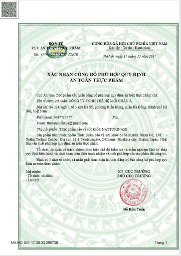 Chứng nhận nattokinase