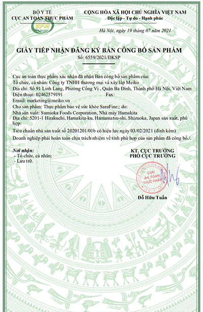 giấy công bố sarafine